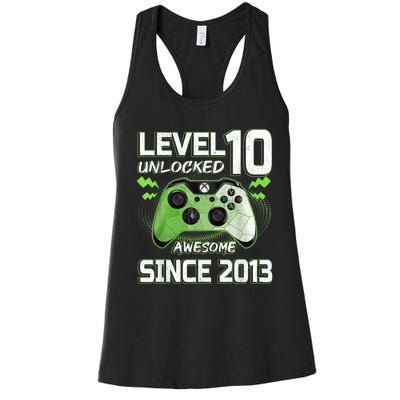 Level 10 Unlocked Awesome Since 2013 10th Birthday Gaming Women's Racerback Tank