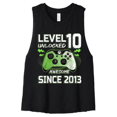 Level 10 Unlocked Awesome Since 2013 10th Birthday Gaming Women's Racerback Cropped Tank