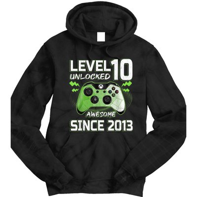 Level 10 Unlocked Awesome Since 2013 10th Birthday Gaming Tie Dye Hoodie