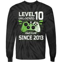 Level 10 Unlocked Awesome Since 2013 10th Birthday Gaming Tie-Dye Long Sleeve Shirt