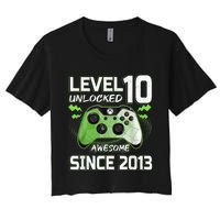 Level 10 Unlocked Awesome Since 2013 10th Birthday Gaming Women's Crop Top Tee