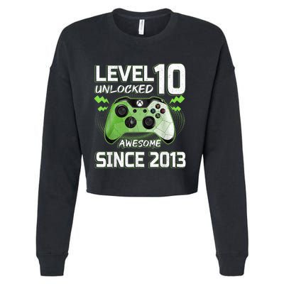 Level 10 Unlocked Awesome Since 2013 10th Birthday Gaming Cropped Pullover Crew