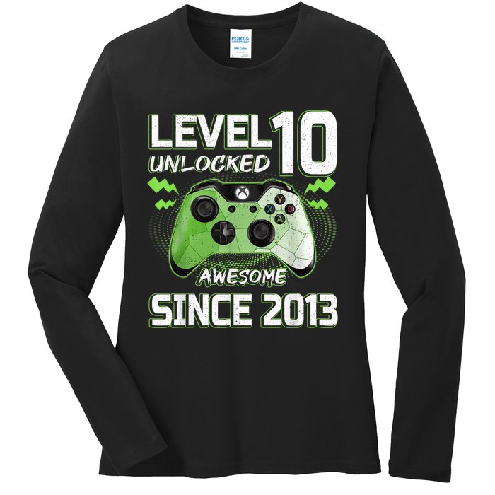 Level 10 Unlocked Awesome Since 2013 10th Birthday Gaming Ladies Long Sleeve Shirt