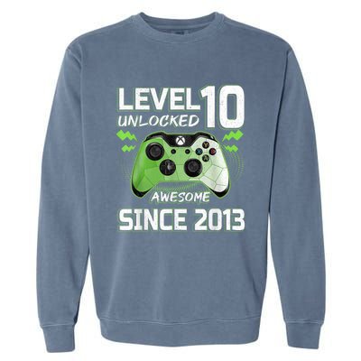 Level 10 Unlocked Awesome Since 2013 10th Birthday Gaming Garment-Dyed Sweatshirt