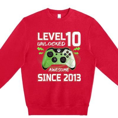 Level 10 Unlocked Awesome Since 2013 10th Birthday Gaming Premium Crewneck Sweatshirt