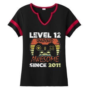 Level 12 Unlocked Awesome Since 2011 12th Birthday Gaming Ladies Halftime Notch Neck Tee