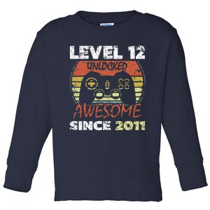 Level 12 Unlocked Awesome Since 2011 12th Birthday Gaming Toddler Long Sleeve Shirt