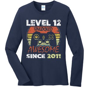 Level 12 Unlocked Awesome Since 2011 12th Birthday Gaming Ladies Long Sleeve Shirt