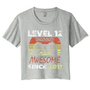 Level 12 Unlocked Awesome Since 2011 12th Birthday Gaming Women's Crop Top Tee