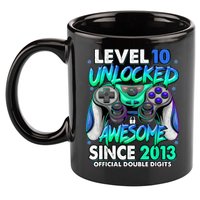Level 10 Unlocked Awesome Since 2013 10th Birthday Gaming 11oz C Handle Ceramic Mug