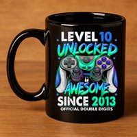 Level 10 Unlocked Awesome Since 2013 10th Birthday Gaming 11oz C Handle Ceramic Mug