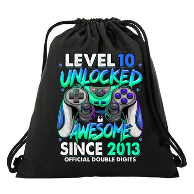 Level 10 Unlocked Awesome Since 2013 10th Birthday Gaming Drawstring Bag
