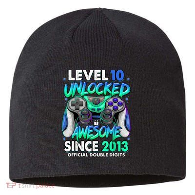Level 10 Unlocked Awesome Since 2013 10th Birthday Gaming Sustainable Beanie
