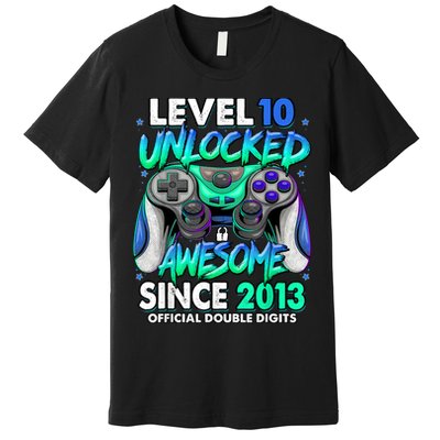 Level 10 Unlocked Awesome Since 2013 10th Birthday Gaming Premium T-Shirt