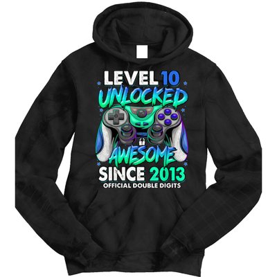 Level 10 Unlocked Awesome Since 2013 10th Birthday Gaming Tie Dye Hoodie