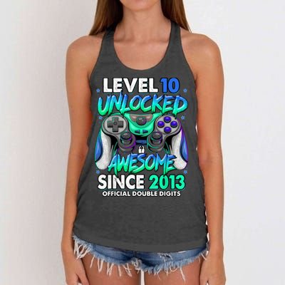 Level 10 Unlocked Awesome Since 2013 10th Birthday Gaming Women's Knotted Racerback Tank