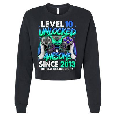 Level 10 Unlocked Awesome Since 2013 10th Birthday Gaming Cropped Pullover Crew