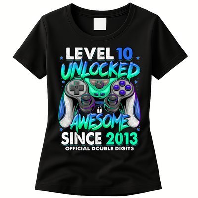 Level 10 Unlocked Awesome Since 2013 10th Birthday Gaming Womens T-Shirt