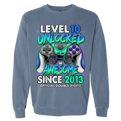 Level 10 Unlocked Awesome Since 2013 10th Birthday Gaming Garment-Dyed Sweatshirt