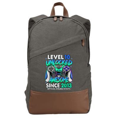 Level 10 Unlocked Awesome Since 2013 10th Birthday Gaming Cotton Canvas Backpack