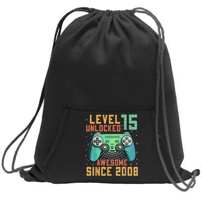 Level 15 Unlocked 15th Birthday 15 Year Old Boy Gifts Gamer Sweatshirt Cinch Pack Bag