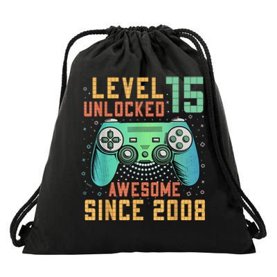 Level 15 Unlocked 15th Birthday 15 Year Old Boy Gifts Gamer Drawstring Bag