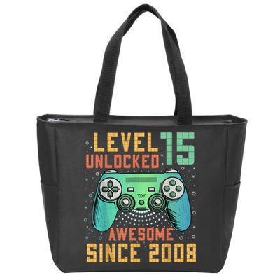 Level 15 Unlocked 15th Birthday 15 Year Old Boy Gifts Gamer Zip Tote Bag