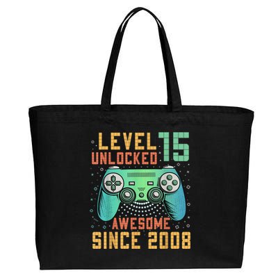 Level 15 Unlocked 15th Birthday 15 Year Old Boy Gifts Gamer Cotton Canvas Jumbo Tote