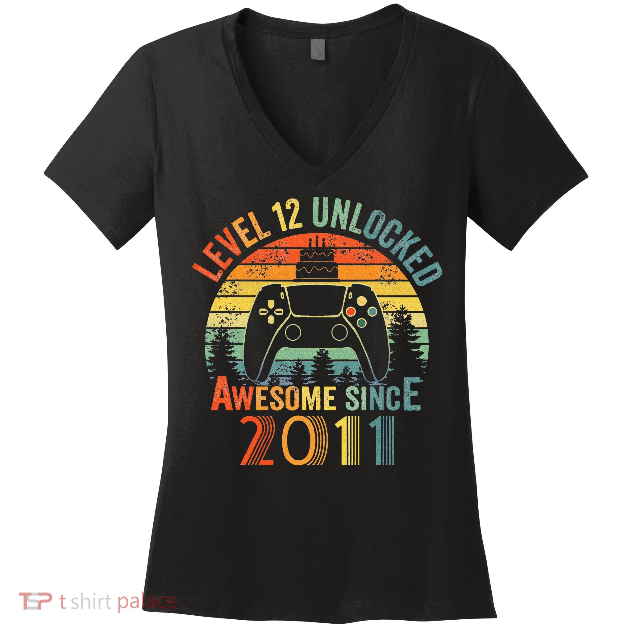 Level 12 Unlocked Video Game 12 Years Old 12th Birthdays Women's V-Neck T-Shirt
