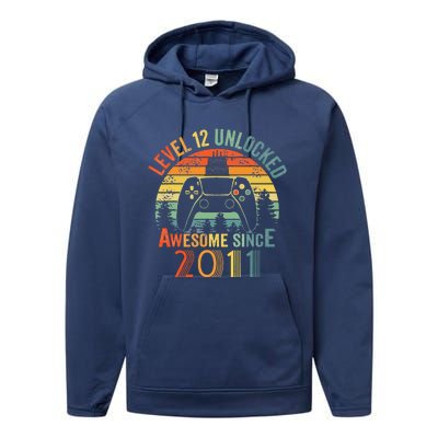 Level 12 Unlocked Video Game 12 Years Old 12th Birthdays Performance Fleece Hoodie