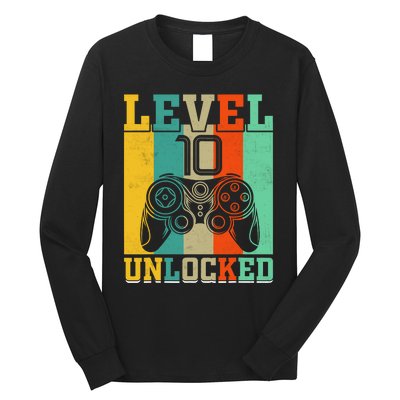 Level 10 Unlocked Birthday For Boy 10 Years Old Gamer Bday Long Sleeve Shirt