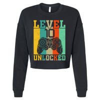 Level 10 Unlocked Birthday For Boy 10 Years Old Gamer Bday Cropped Pullover Crew