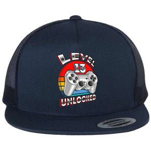 Level 13 Unlocked Matching Video Game 13th Birthday Gift Flat Bill Trucker Hat