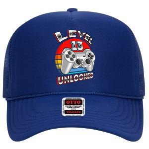 Level 13 Unlocked Matching Video Game 13th Birthday Gift High Crown Mesh Back Trucker Hat