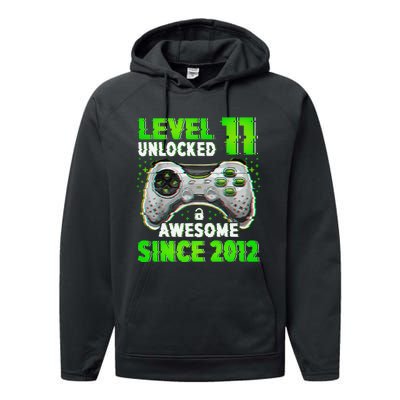 Level 11 Unlocked Video Game 11th Birthday Gamer Boys Performance Fleece Hoodie