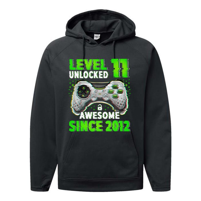 Level 11 Unlocked Video Game 11th Birthday Gamer Boys Performance Fleece Hoodie