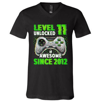 Level 11 Unlocked Video Game 11th Birthday Gamer Boys V-Neck T-Shirt