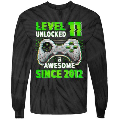 Level 11 Unlocked Video Game 11th Birthday Gamer Boys Tie-Dye Long Sleeve Shirt