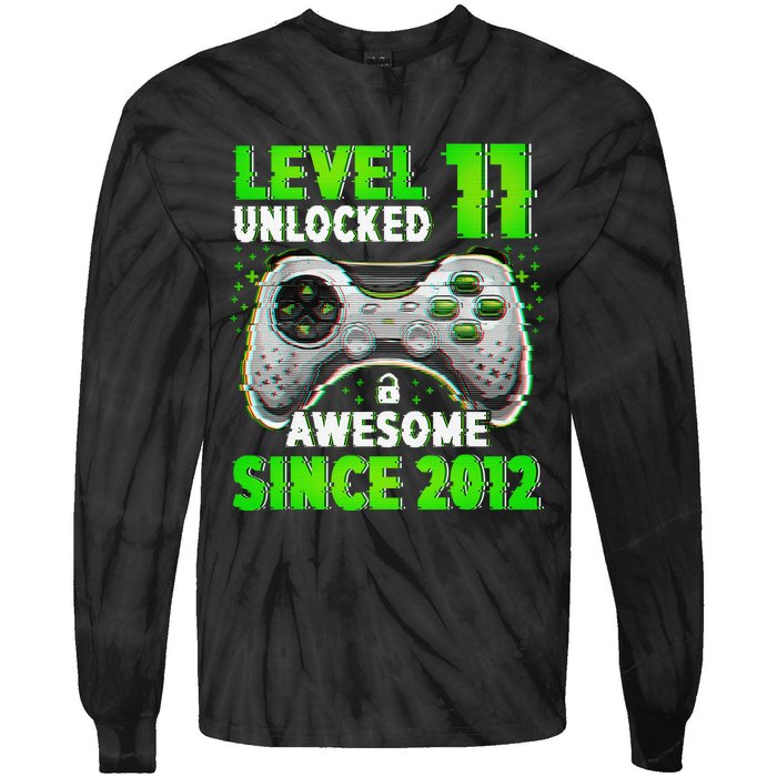 Level 11 Unlocked Video Game 11th Birthday Gamer Boys Tie-Dye Long Sleeve Shirt