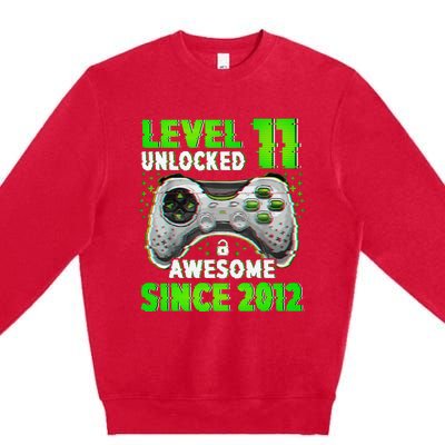 Level 11 Unlocked Video Game 11th Birthday Gamer Boys Premium Crewneck Sweatshirt