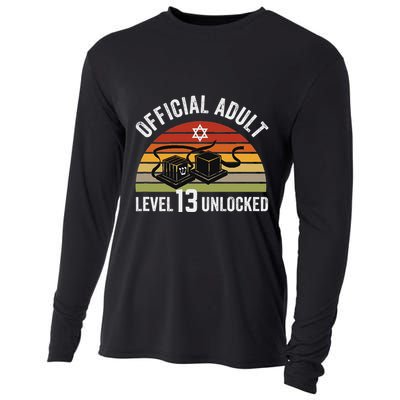 Level 13 Unlocked Adult 13th Jewish Bar Mitzvah Boy Cooling Performance Long Sleeve Crew