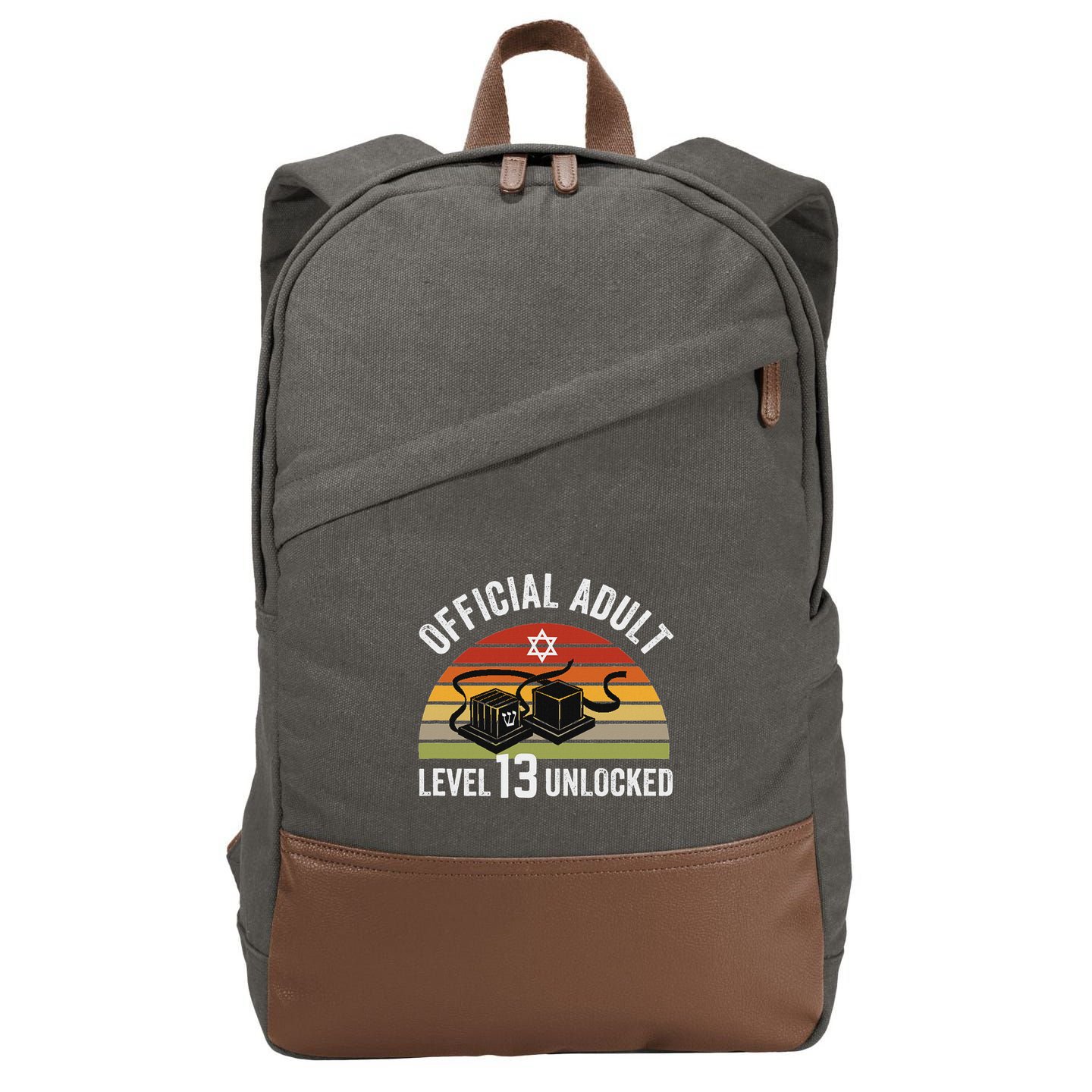 Level 13 Unlocked Adult 13th Jewish Bar Mitzvah Boy Cotton Canvas Backpack
