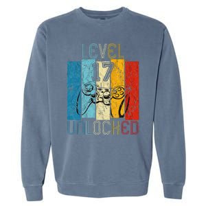 Level 17 Unlocked Funny Video Gamer 17th Birthday Gift Garment-Dyed Sweatshirt