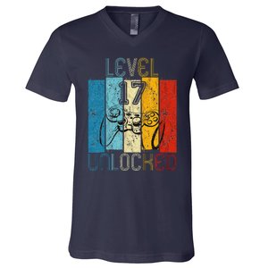 Level 17 Unlocked Funny Video Gamer 17th Birthday Gift V-Neck T-Shirt