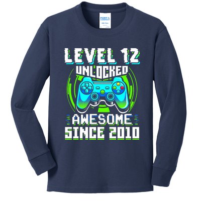 Level 12 Unlocked Awesome Since 2010 Gamer 12th Birthday Kids Long Sleeve Shirt