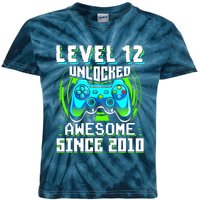 Level 12 Unlocked Awesome Since 2010 Gamer 12th Birthday Kids Tie-Dye T-Shirt