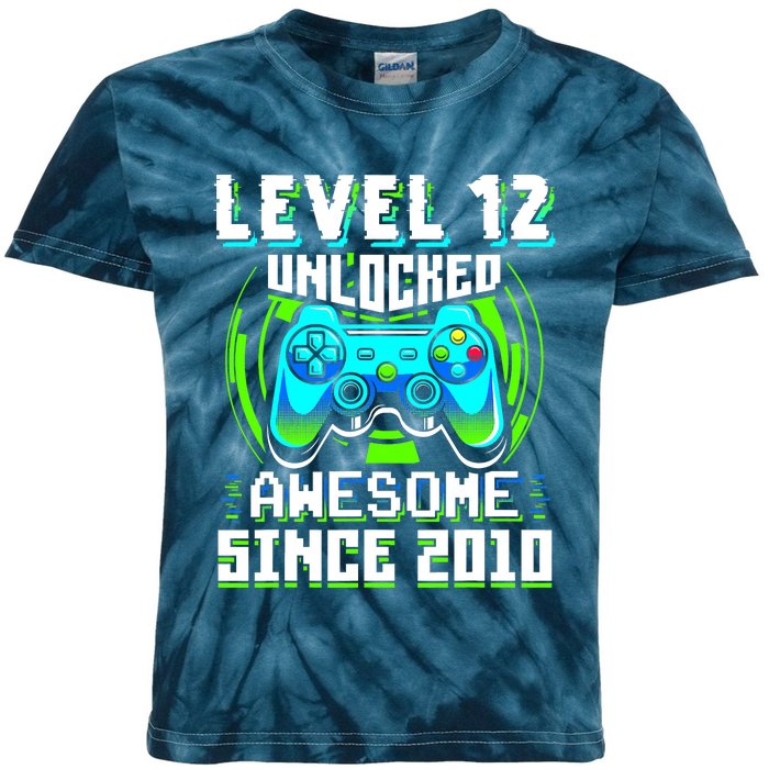 Level 12 Unlocked Awesome Since 2010 Gamer 12th Birthday Kids Tie-Dye T-Shirt