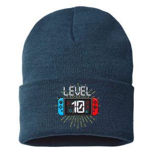 Level 10 Unlocked Gamer 10th Birthday Gift Video Game Lovers Gift Sustainable Knit Beanie