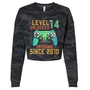 Level 14 Unlocked 14th Birthday 14 Year Old Gifts Cropped Pullover Crew