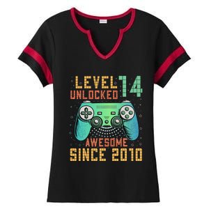 Level 14 Unlocked 14th Birthday 14 Year Old Gifts Ladies Halftime Notch Neck Tee